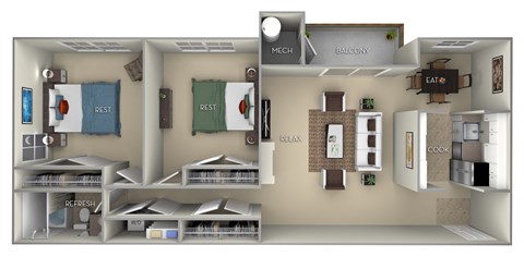 Fairfax Fairfax Square 2 bedroom 1 bath furnished floor plan apartment in Fairfax VA at Fairfax Square, Virginia, 22031